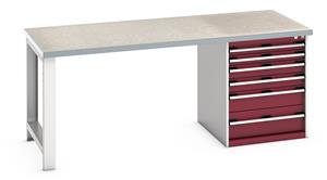 41004116.** Bott Cubio Pedestal Bench with Lino Top & 6 Drawers - 2000mm Wide  x 900mm Deep x 840mm High. Workbench consists of the following components for easy self assembly:...